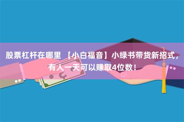 股票杠杆在哪里 【小白福音】小绿书带货新招式，有人一天可以赚取4位数！